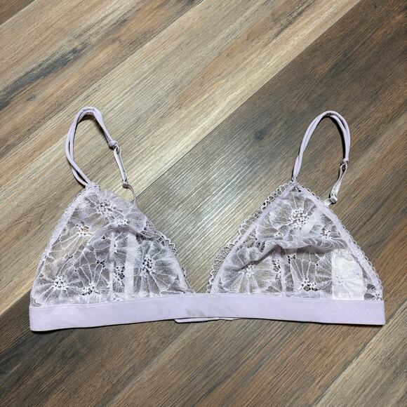 & Other Stories 12 Floral Lace Triangle Sheer Bra Pastel Purple Adjustable Strap - Picture 3 of 10